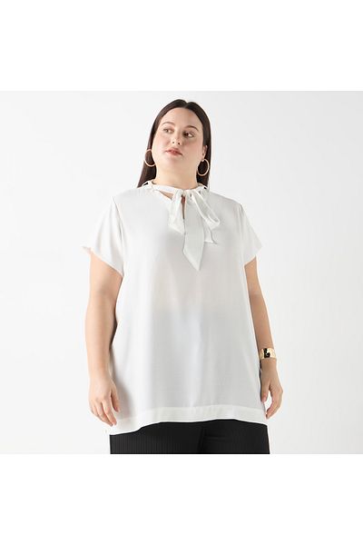 Ulla Popken Plus Size Ulla Popken Top with Tie-Up Detail