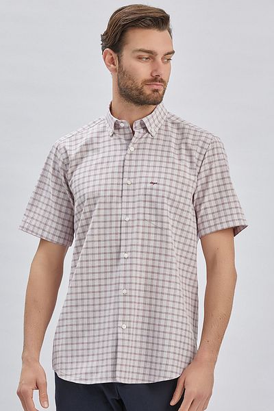 İmza Light Red Short Sleeve Pocket Garnished Cotton Classic Comfort Fit Shirt 1004240221