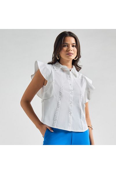 FAV Shirt with Flutter Sleeves and Lace Detail