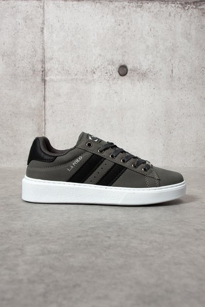 L.A Polo 503 Smoked Black Color White Sole Lace up Casual Women's Sports Shoes
