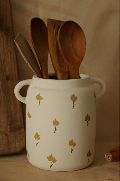 Hoyatap Simple Floral Patterned Handled Nordic Style Leafy Spoon Holder