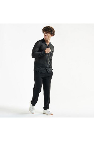 FAV Textured Shirt with Camp Collar and Long Sleeves