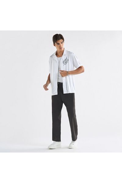 FAV Regular Fit Printed Shirt with Camp Collar and Short Sleeves