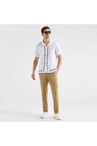 FAV Regular Fit Embroidered Shirt with Camp Collar and Short Sleeves