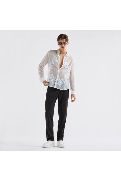 FAV Regular Fit Embroidered Shirt with Collar and Long Sleeves