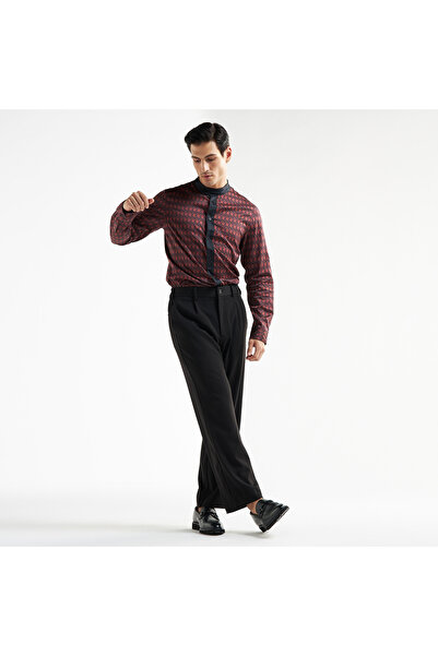 FAV All-Over Geometric Print Shirt with Mandarin Collar and Long Sleeves