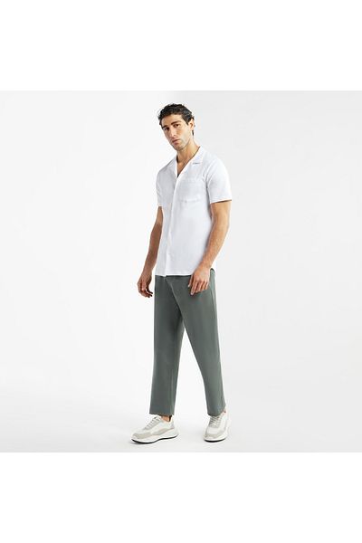 FAV Solid Camp Collar Shirt with Short Sleeves and Pocket