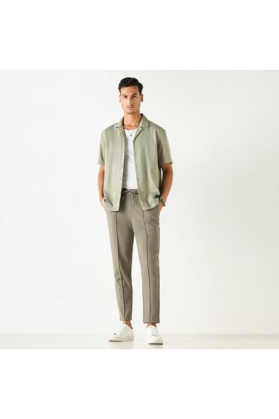 Iconic Relaxed Fit Textured Shirt with Camp Collar and Short Sleeves