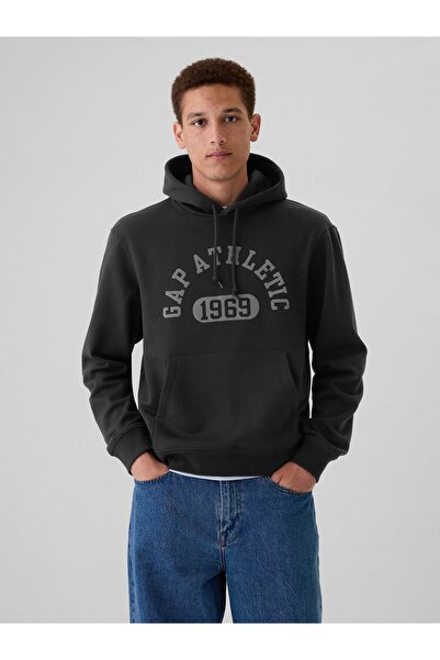 GAP Erkek Siyah Vintage Soft Gap logo kapüşonlu sweatshirt