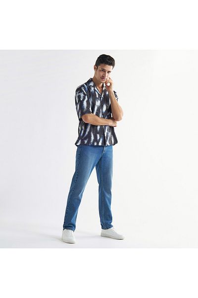 FAV All-Over Print Shirt with Camp Collar and Short Sleeves