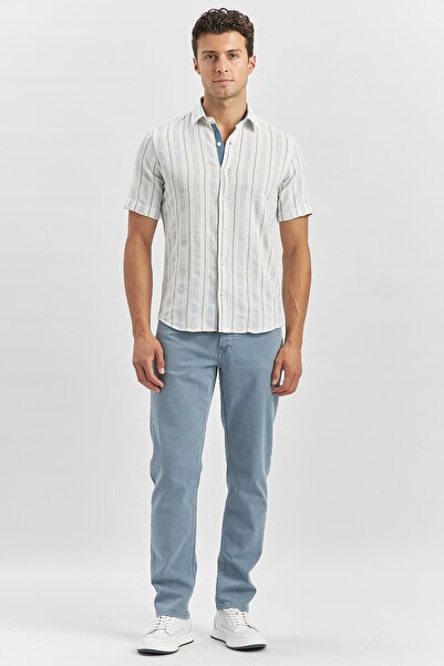 İmza Cămașă slim cu dungi albastru închis - mânecă scurtă, Dobby, bumbac1004240245