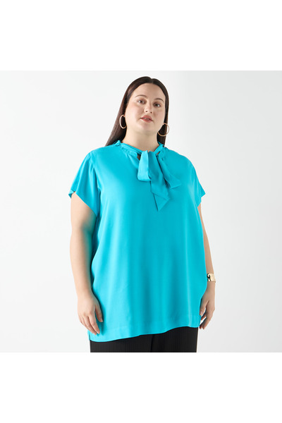 Ulla Popken Plus Size Ulla Popken Top with Tie-Up Detail