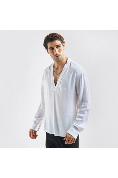FAV Relaxed Fit Shirt with V-neck and Long Sleeves