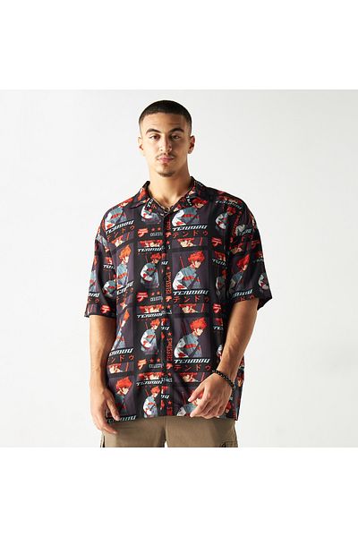 SP Characters Anime Print Shirt with Camp Collar and Short Sleeves