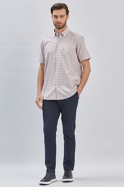 İmza Light Red Short Sleeve Pocket Garnished Cotton Classic Comfort Fit Shirt 1004240221