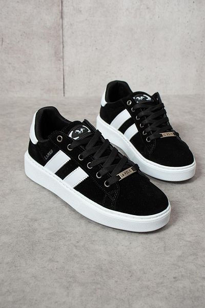 L.A Polo 503 حذاء رياضي نسائي كاجوال برباط ونعل أبيض أسود