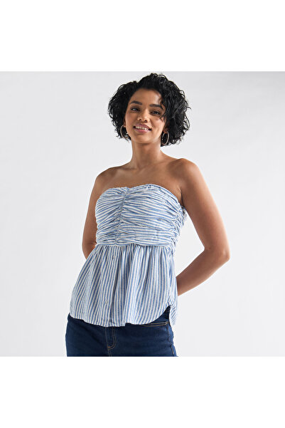 FAV Striped Tube Top With Ruched Detail