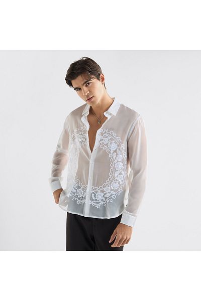 FAV Regular Fit Embroidered Shirt with Collar and Long Sleeves