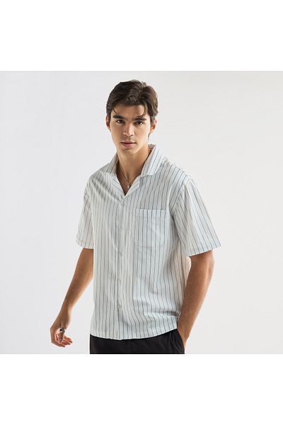 FAV Regular Fit Striped Shirt with Camp Collar and Short Sleeves