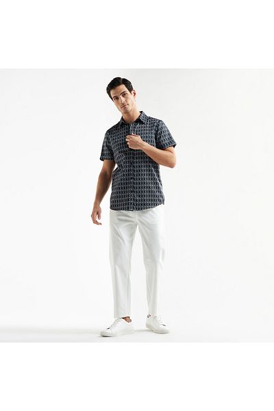 FAV All-Over Geometric Print Shirt with Collar and Short Sleeves