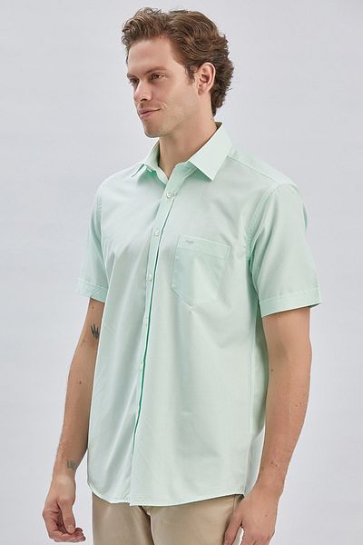 İmza Water Green κοντομάνικο βαμβακερό πουκάμισο Classic Comfort Fit Loose Cut 1004240231