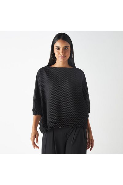 2Xtremz Chevron Textured Top with Drop Shoulder Sleeves