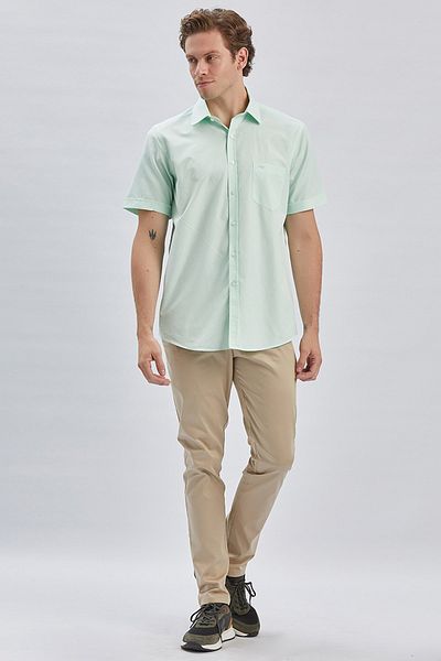 İmza Water Green κοντομάνικο βαμβακερό πουκάμισο Classic Comfort Fit Loose Cut 1004240231