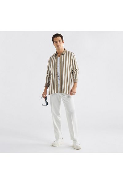FAV Regular Fit Striped Shirt with Collar and Long Sleeves