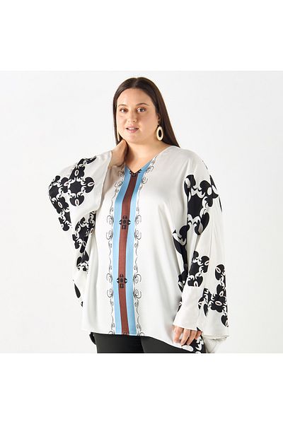 Ulla Popken Plus Size Ulla Popken Printed Kimono Top
