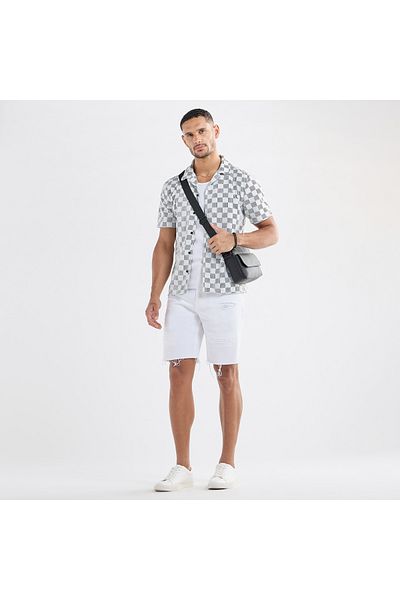 FAV Regular Fit Textured Shirt with Short Sleeves and Camp Collar