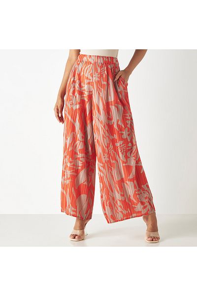 2Xtremz All-Over Print Plisse Wide Leg Pants with Pockets