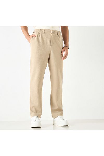 Iconic Textured Pants with Semi-Elasticated Waistband and Pockets