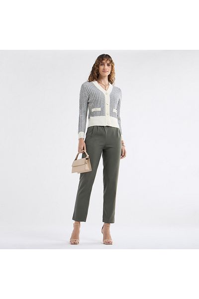 FAV Solid Pleated Regular Fit Trousers with Metallic Accent