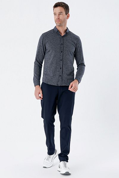 İmza Γκρι μακρυμάνικο μοτίβο πλεκτό Lycra Casual Slim Fit Slim Fit πουκάμισο χωρίς τσέπη 1004235115