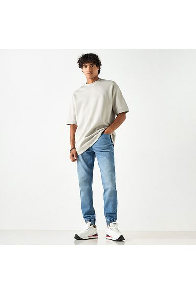Lee Cooper Denim Joggers with Pockets and Drawstring Closure