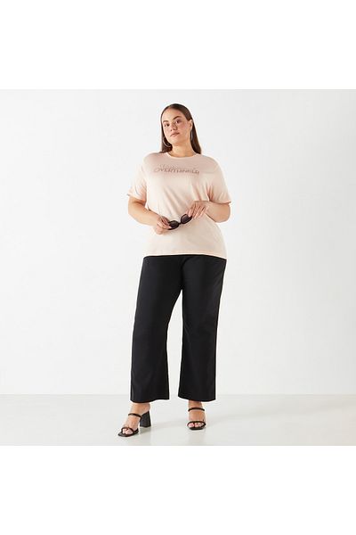 Ulla Popken Plus Size Ulla Popken Solid Trousers with Elasticated Waistband