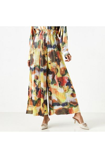 2Xtremz Printed Pleated Palazzo Pants with Elasticated Paperbag Waist