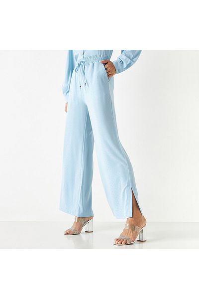 Iconic All-Over Embellished Flared Leg Pants with Elasticated Waistband and Pockets