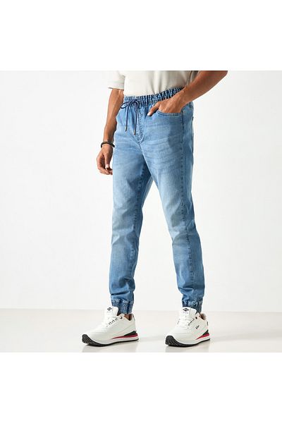 Lee Cooper Denim Joggers with Pockets and Drawstring Closure