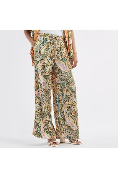 FAV All-Over Paisley Print Wide Leg Pants with Drawstring Closure and Pockets