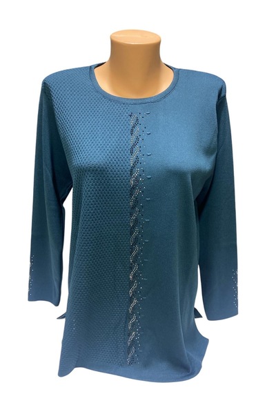 BURSPA Pulover de iarnă pentru mama cu gât rotund, cu detaliu de broderie de piatră perlă pe față