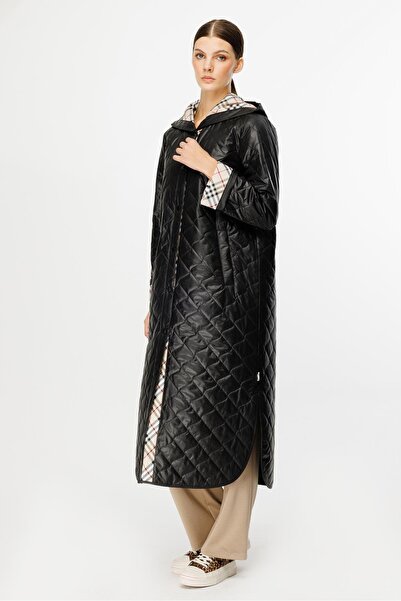 Micca Özel Garni Desen Baharlık Hafif İçi Dolgulu Spor Trench Kap Kaban-Siyah