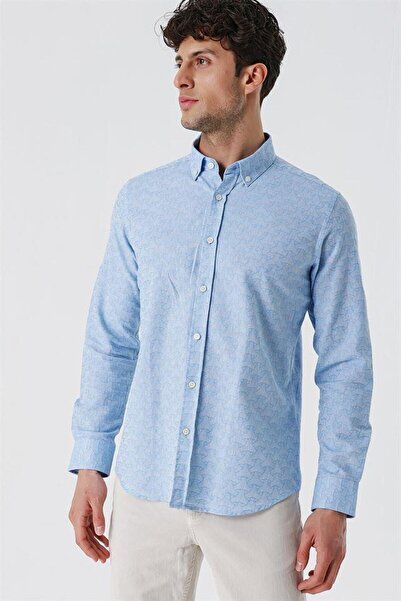 İmza Σκούρο μπλε πουκάμισο με μανίκια με δυνατότητα αναδίπλωσης με σχέδιο ζακάρ χωρίς τσέπες 100% βαμβακερό πουκάμισο casual slim fit 1004230181