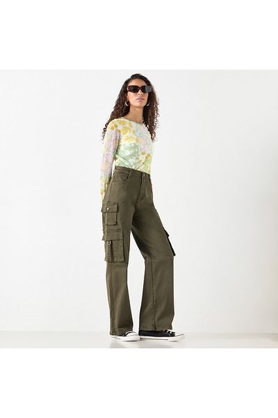 Penti Brown Cargo Pants with Wide Leg and Pockets