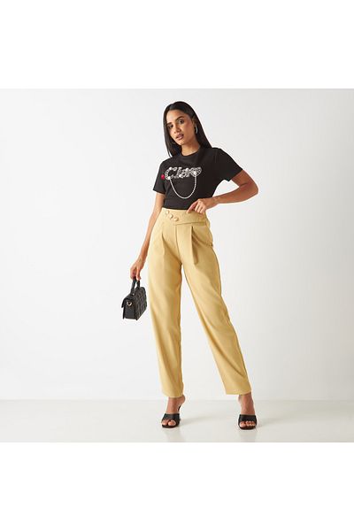 2Xtremz Tapered Trousers with Pleat Detail and Button Closure