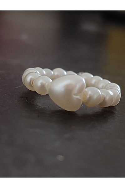Nino Store Heart Pearl Plastic Bead Valentine's Day 3-Piece Gift Bijouterie Ring
