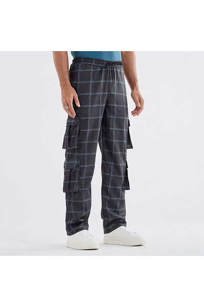 FAV Checked Regular Fit Cargo Pants with Drawstring Closure and Pockets