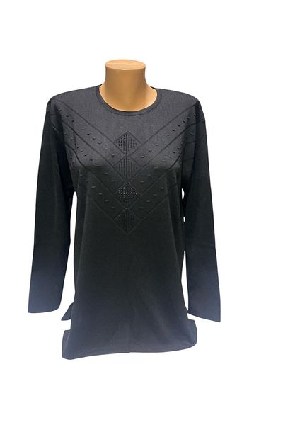 BURSPA Pulover de iarnă pentru mama cu gât rotund, cu detaliu de broderie de piatră perlat