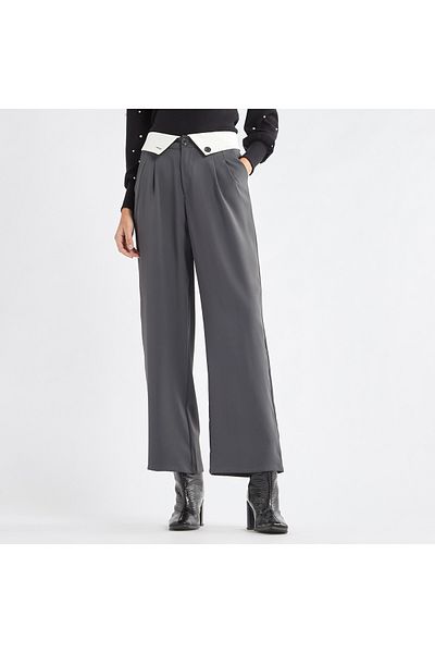 FAV Plain Wide Leg Pants with Pleat Detail and Pockets