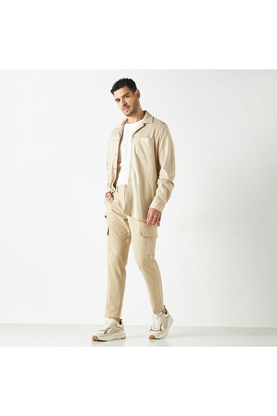Iconic Solid Flexi Waist Cargo Pants with Button Closure